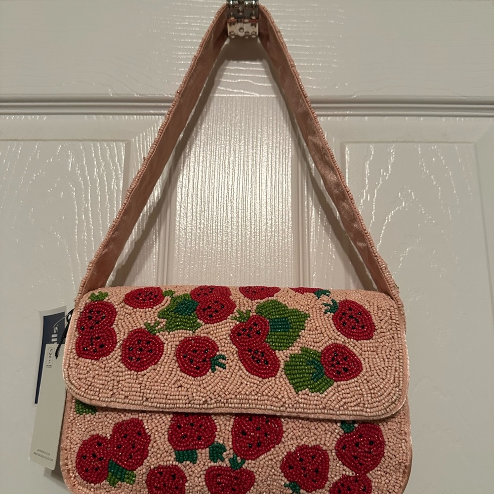 Strawberry Beaded Pink Shoulder Bag